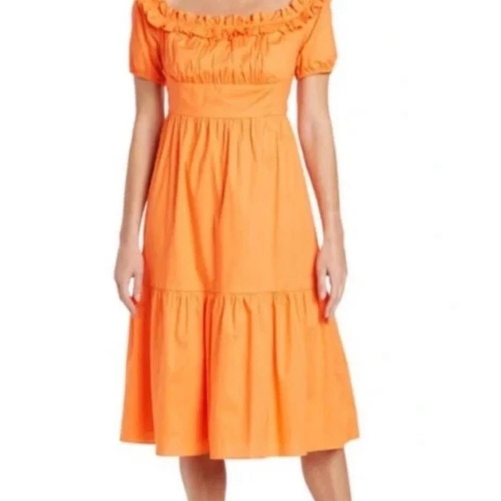 BCBGeneration Orange Off-Shoulder Ruffle Midi Dress